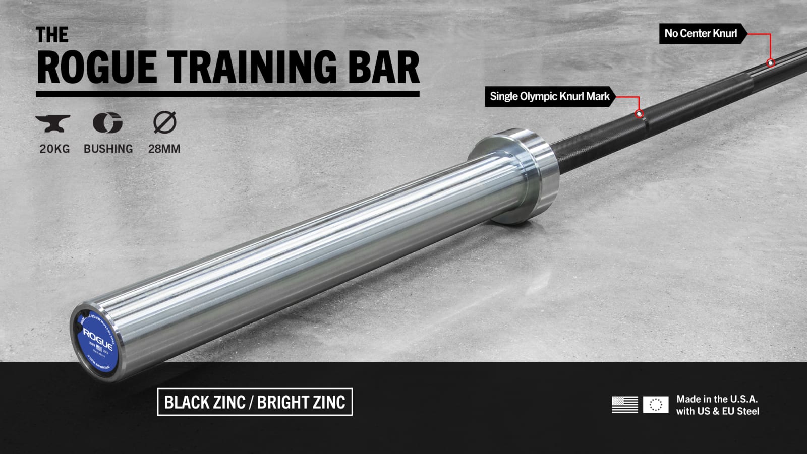 Rogue 28MM Training Bar Black Zinc Rogue Fitness